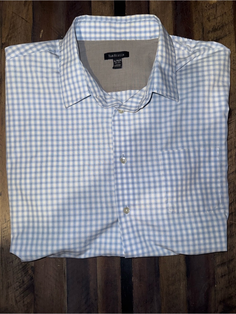 Van Heusen Blue and White Micro-Check Dress Shirt